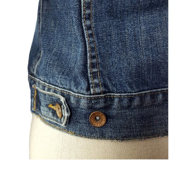 Jeans Jacket women sz S pleated front Gap 1969 Dark blue Denim 100% cotton - Picture 9 of 12